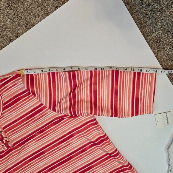 NWT Emily Daniels 3/4 Sleeve Lace-Up Neck Top, 2XL, Peach/Red/Pink/White Stripes - Picture 6 of 11